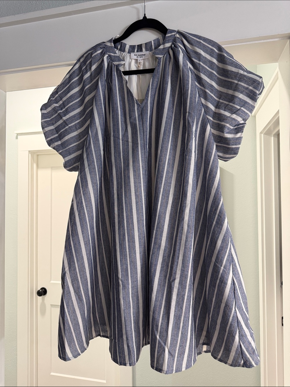 eesome Blue and White Striped Mini Dress